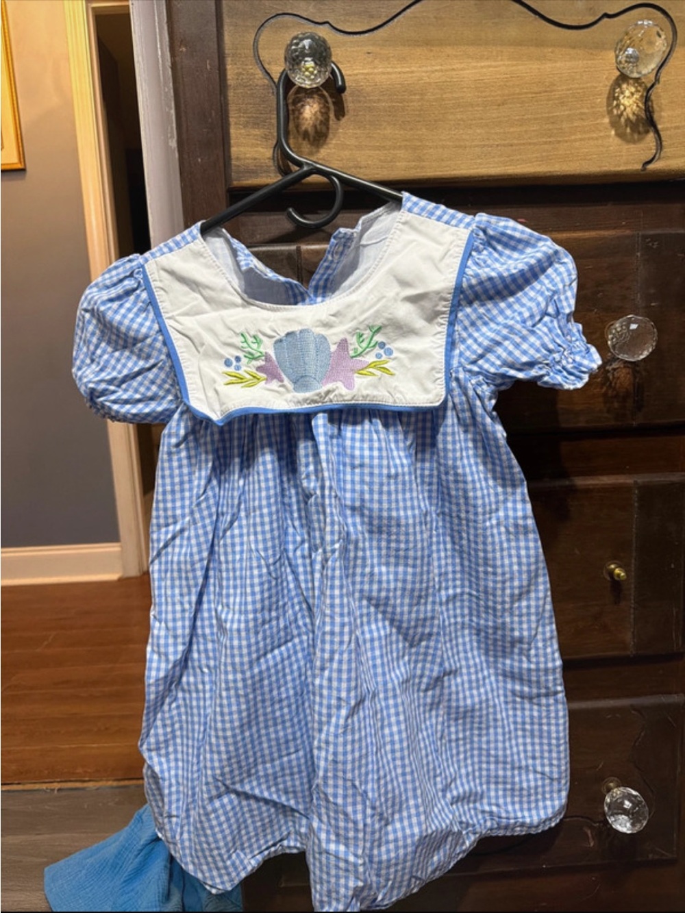 Blue Gingham Embroidered Sailor Dress for Kids